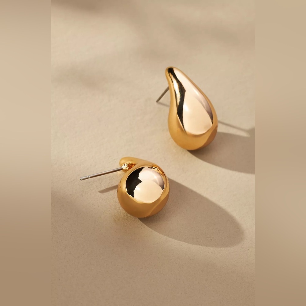 Anthropologie Gold Rhodium Tear Drop Earrings Oxford Comma Trendy Hoop